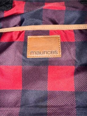 Maurices Red and Black Plaid Backpack with Tan Trim